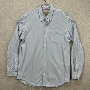 Duluth Trading Shirt Mens Large Blue Hickory Stripe Train Conductor Stretch Soft